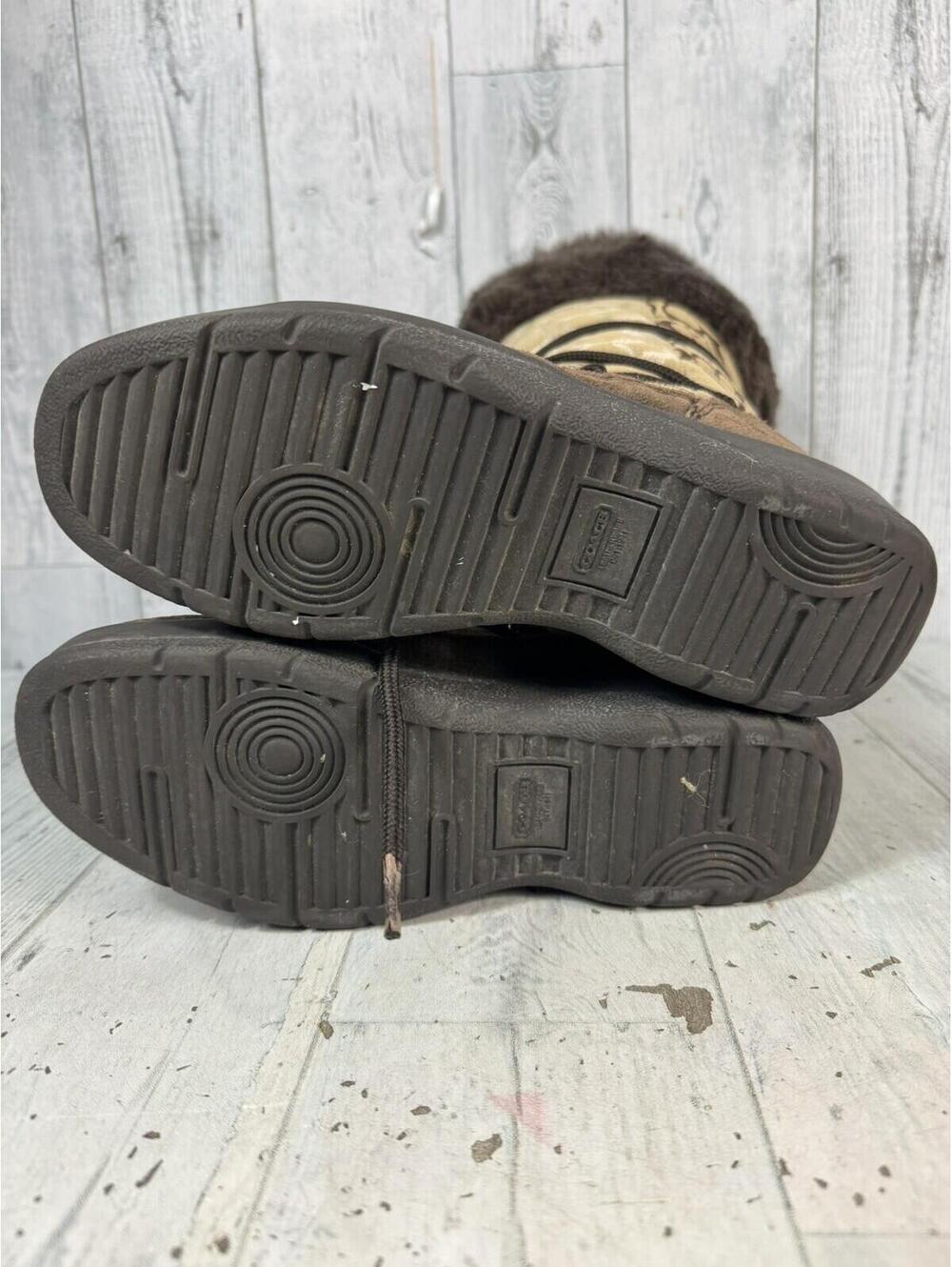 Coach Laurilyn Brown/ Tan Patchwork Fur Trim Winter Designer Boots Side Zip - Picture 4 of 9